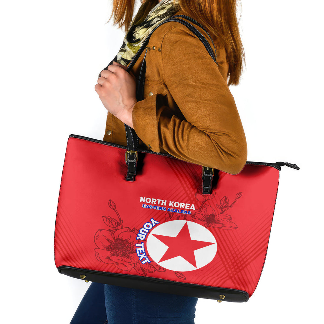 Custom North Korea Football Leather Tote Bag 2024 Go Eastern Azaleas Magnolia Flowers LT14