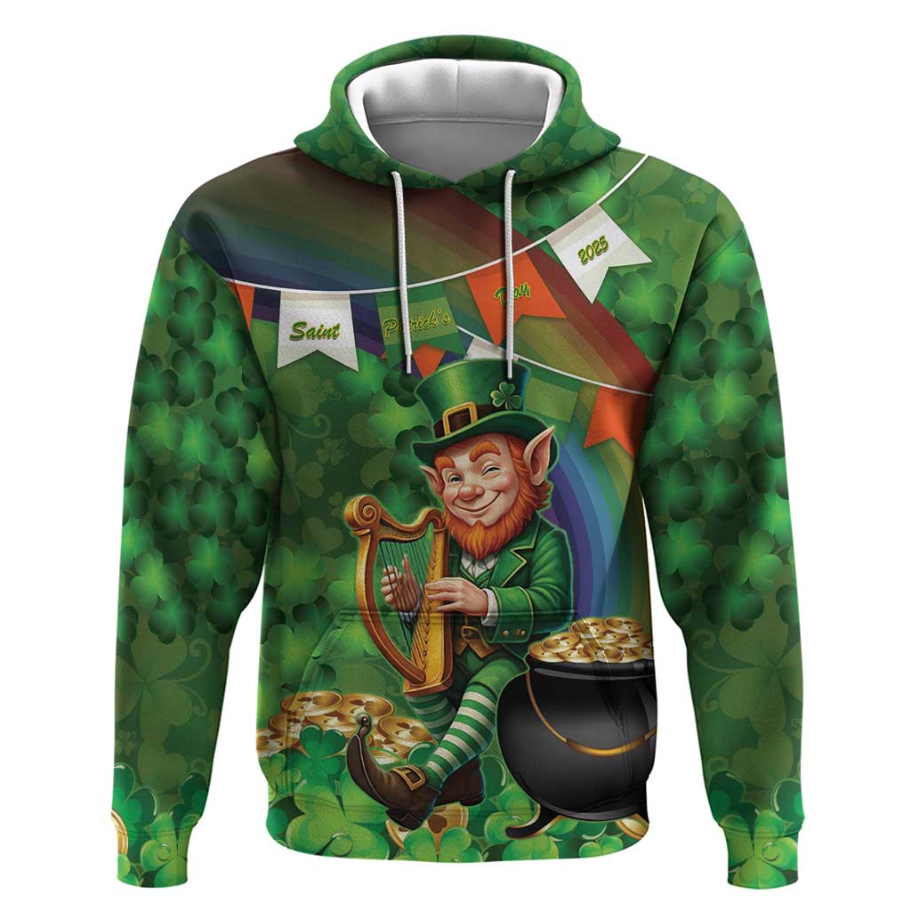 Happy Saint Patrick's Day Hoodie Leprechaun With Irish Harp - Shamrock Pattern LT14