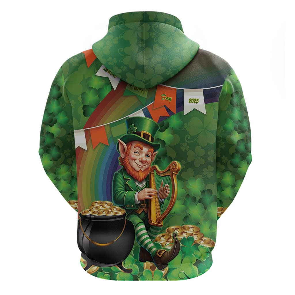 Happy Saint Patrick's Day Hoodie Leprechaun With Irish Harp - Shamrock Pattern LT14