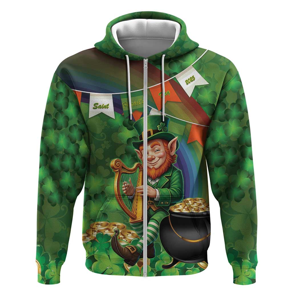 Happy Saint Patrick's Day Hoodie Leprechaun With Irish Harp - Shamrock Pattern LT14