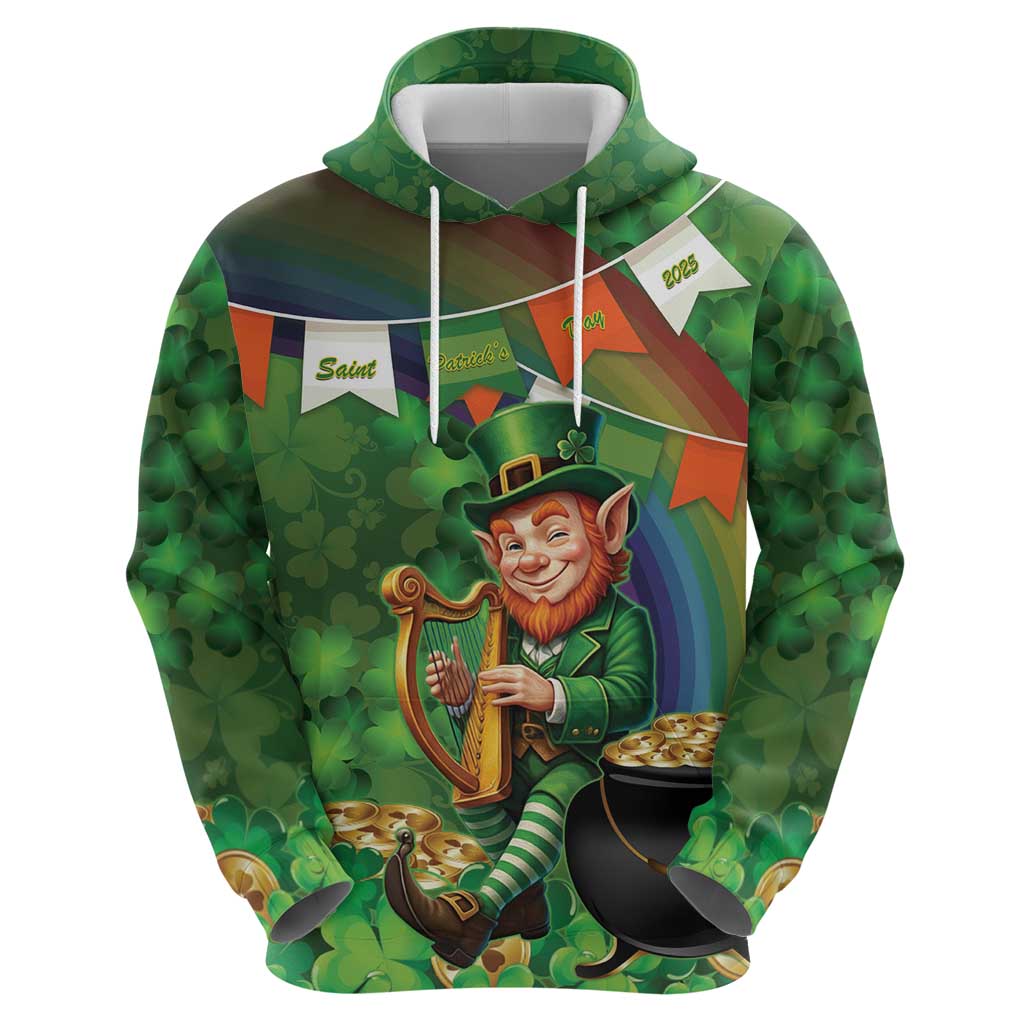 Happy Saint Patrick's Day Hoodie Leprechaun With Irish Harp - Shamrock Pattern LT14