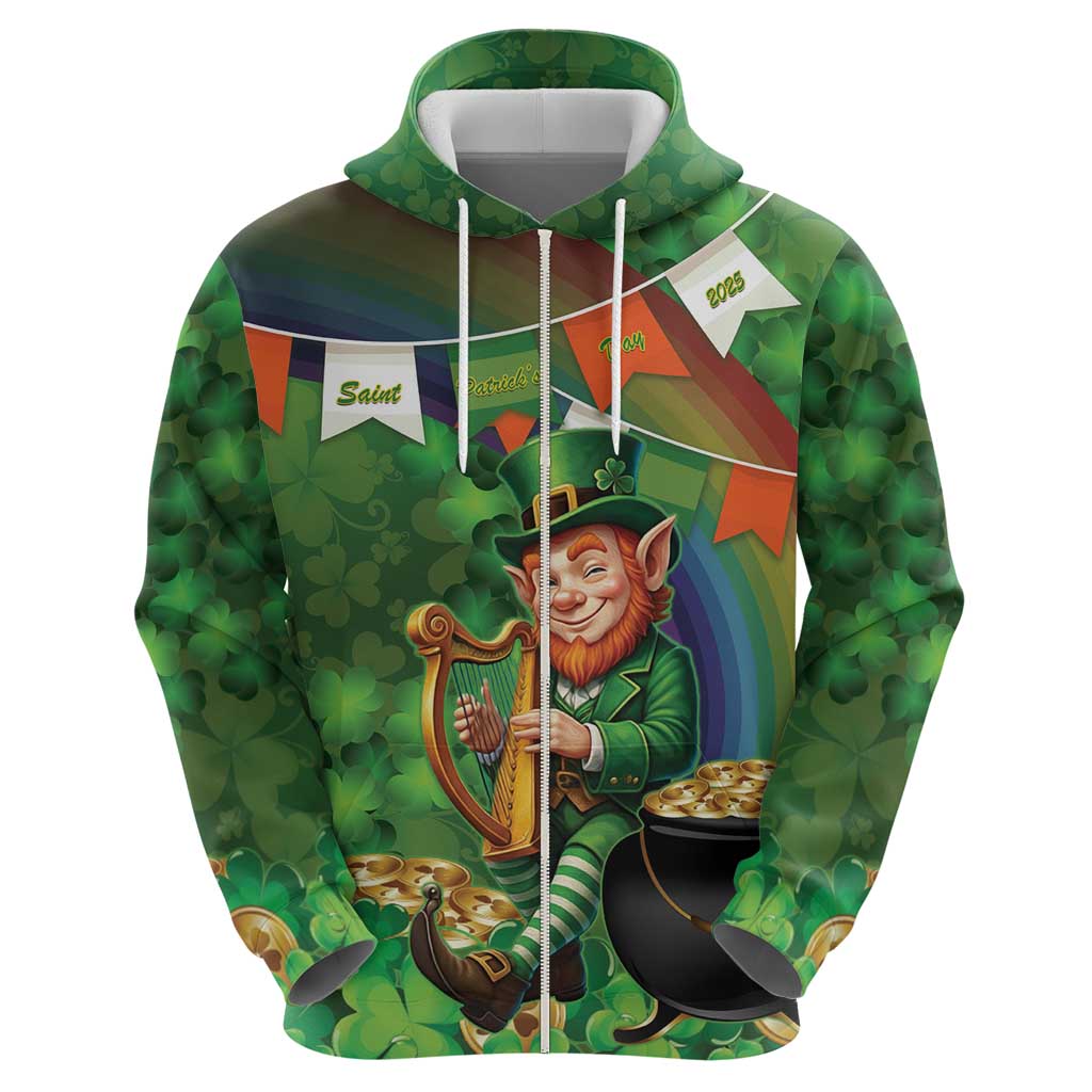 Happy Saint Patrick's Day Hoodie Leprechaun With Irish Harp - Shamrock Pattern LT14