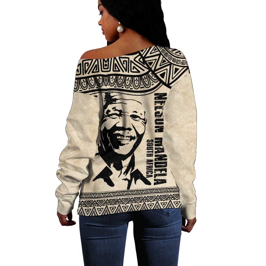 South Africa Nelson Mandela - Father Of Nation Off Shoulder Sweater Vintage African Pattern LT14