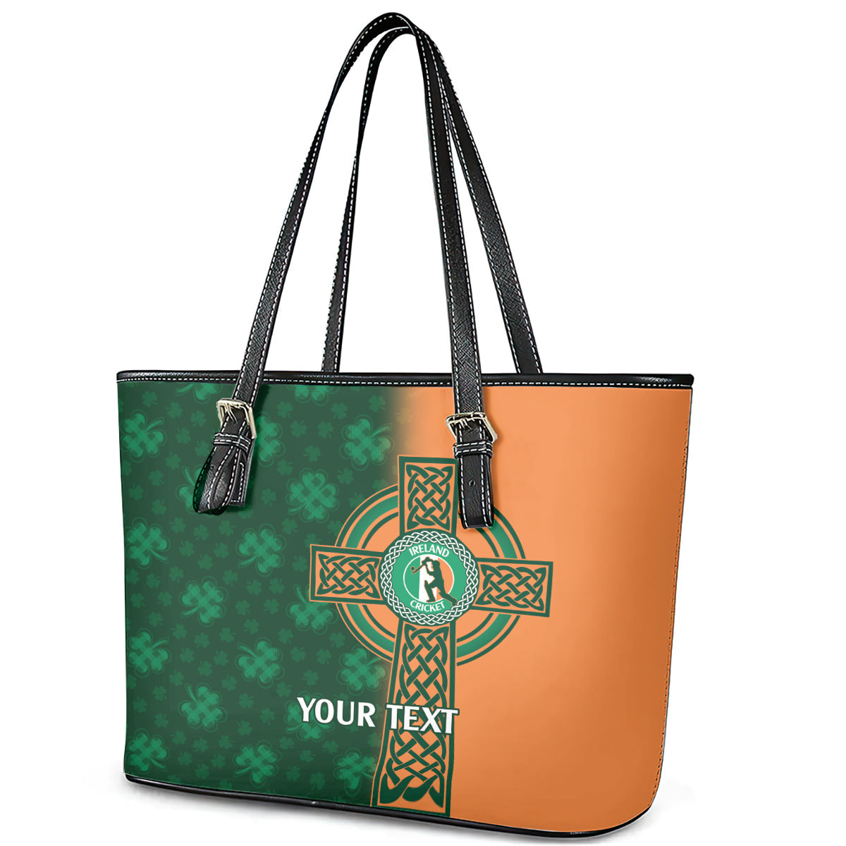 Custom Ireland Cricket Leather Tote Bag 2024 Celtic Shamrock Go Champions LT14