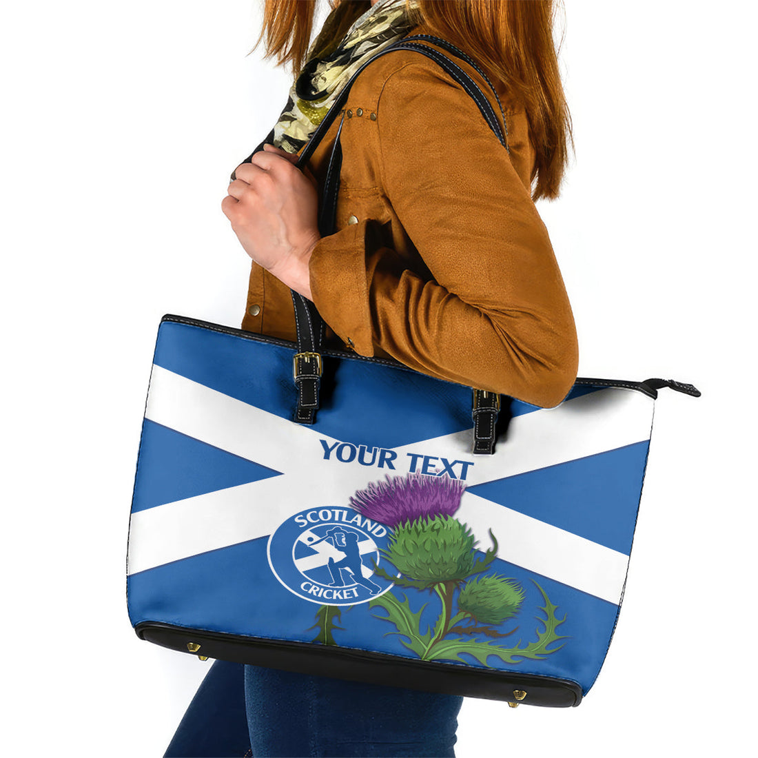 Custom Scotland Cricket Leather Tote Bag 2024 Scottish Thistle Flag Style LT14
