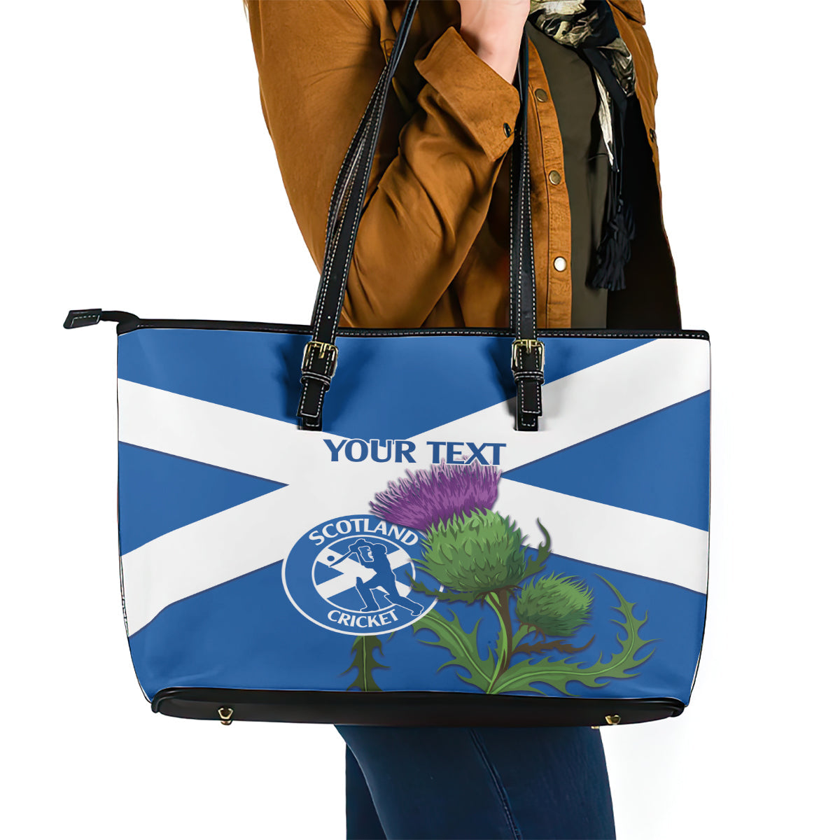 Custom Scotland Cricket Leather Tote Bag 2024 Scottish Thistle Flag Style LT14