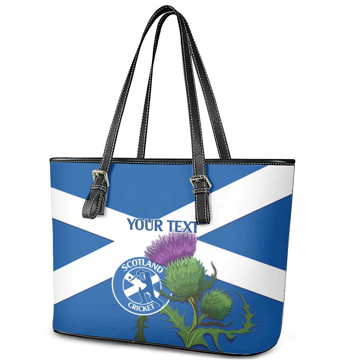 Custom Scotland Cricket Leather Tote Bag 2024 Scottish Thistle Flag Style LT14