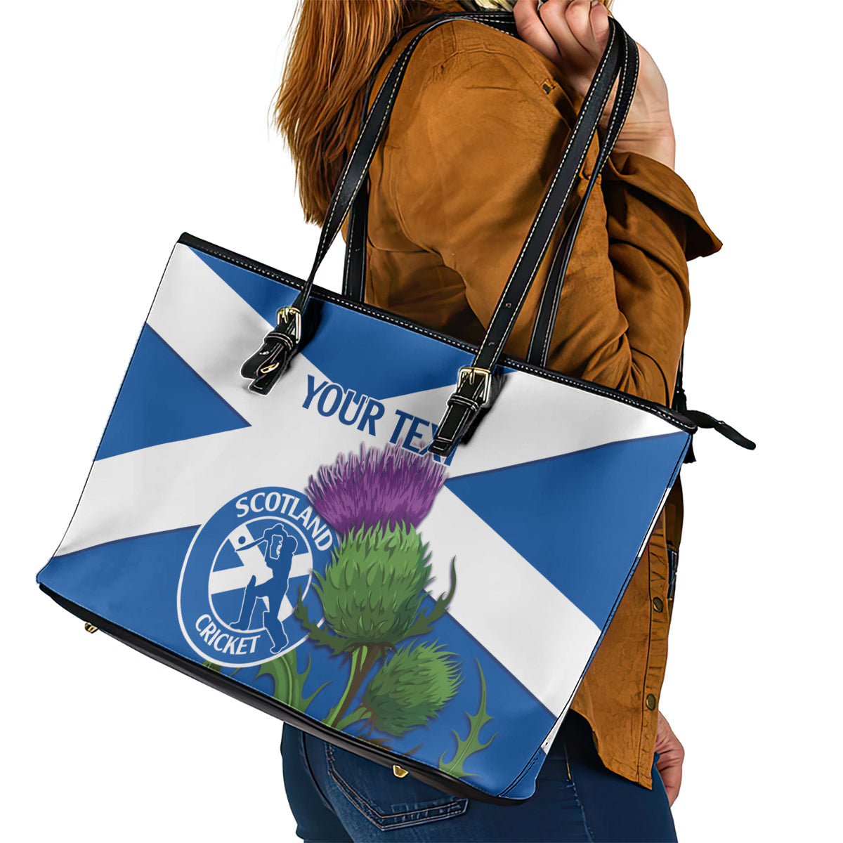 Custom Scotland Cricket Leather Tote Bag 2024 Scottish Thistle Flag Style LT14