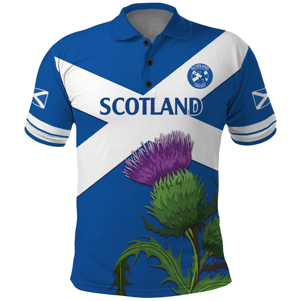 Custom Scotland Cricket Polo Shirt 2024 Scottish Thistle Flag Style LT14