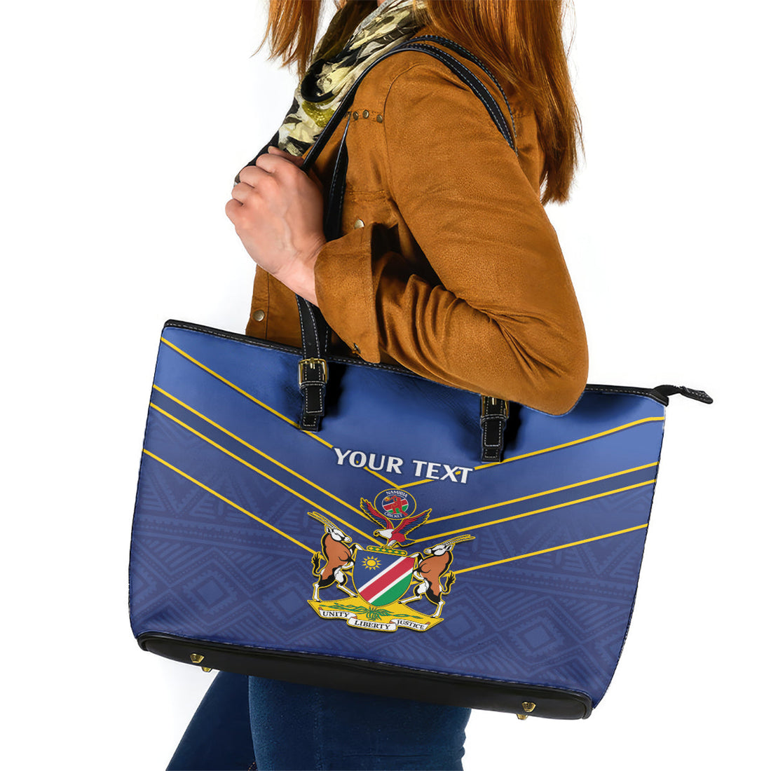 Custom Namibia Cricket Leather Tote Bag 2024 Go Eagles African Pattern LT14