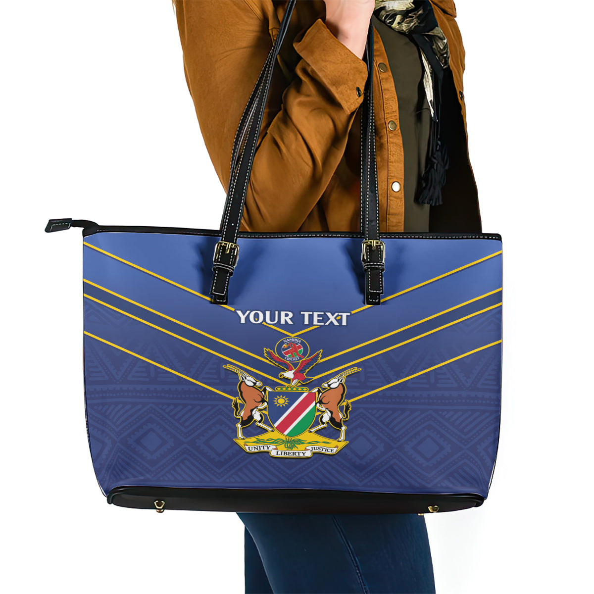 Custom Namibia Cricket Leather Tote Bag 2024 Go Eagles African Pattern LT14