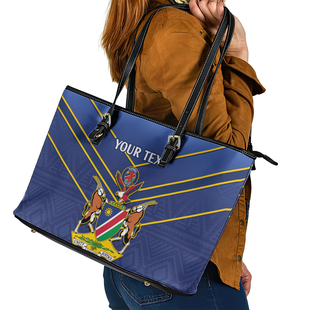 Custom Namibia Cricket Leather Tote Bag 2024 Go Eagles African Pattern LT14