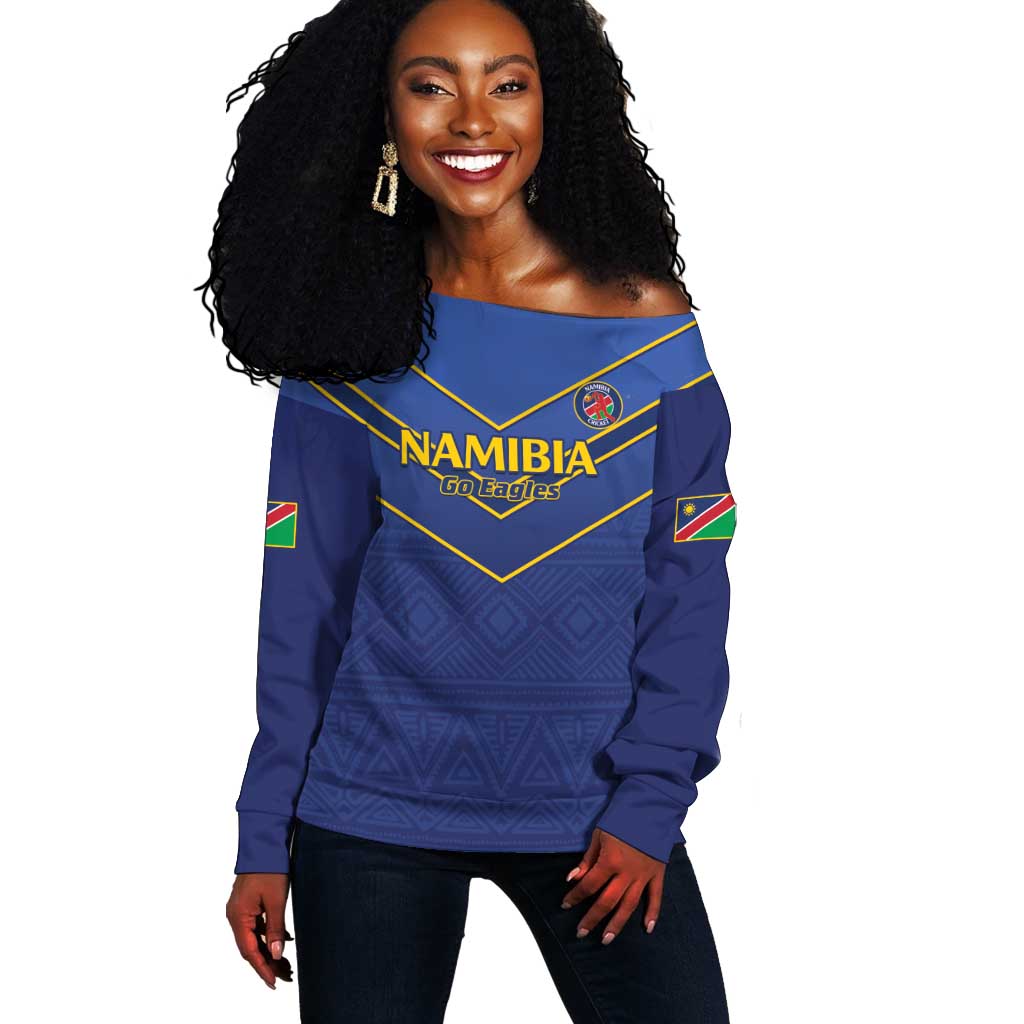 Custom Namibia Cricket Off Shoulder Sweater 2024 Go Eagles African Pattern LT14