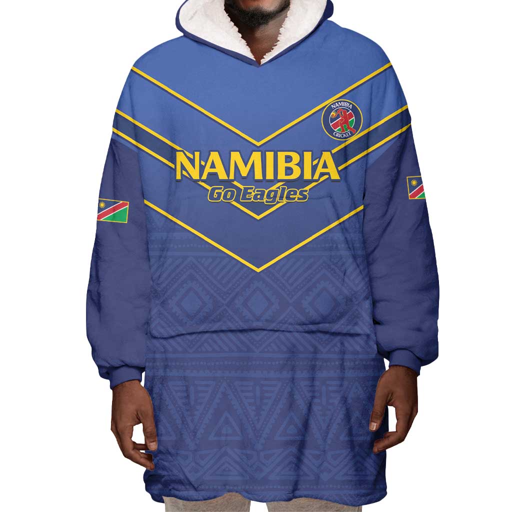 Custom Namibia Cricket Wearable Blanket Hoodie 2024 Go Eagles African Pattern LT14