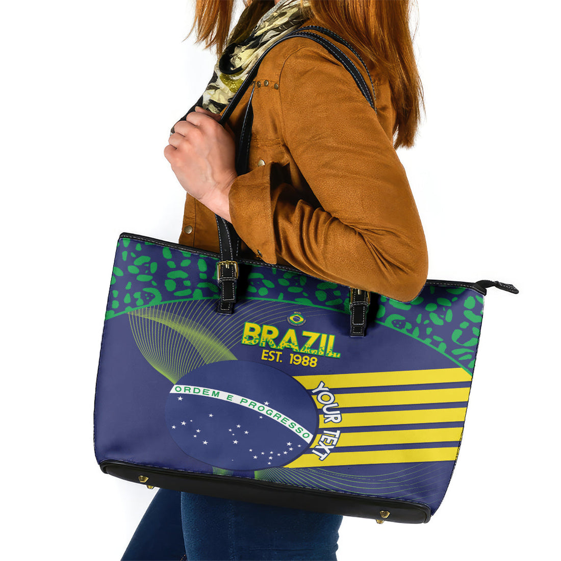 Custom Brazil Football Leather Tote Bag Summer 2024 Go Champions Selecao LT14