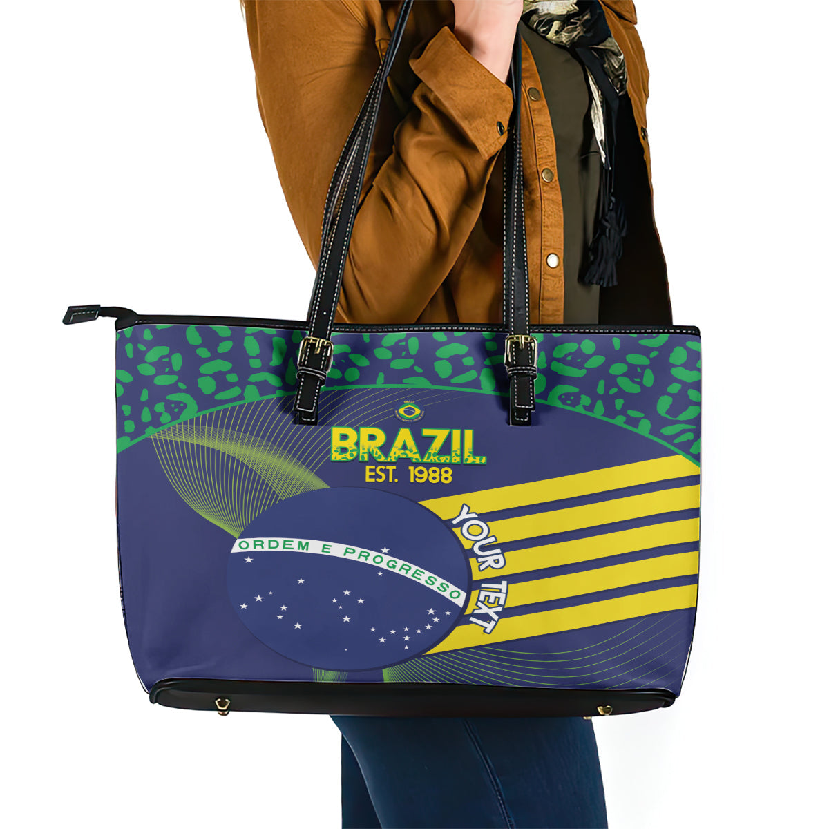 Custom Brazil Football Leather Tote Bag Summer 2024 Go Champions Selecao LT14