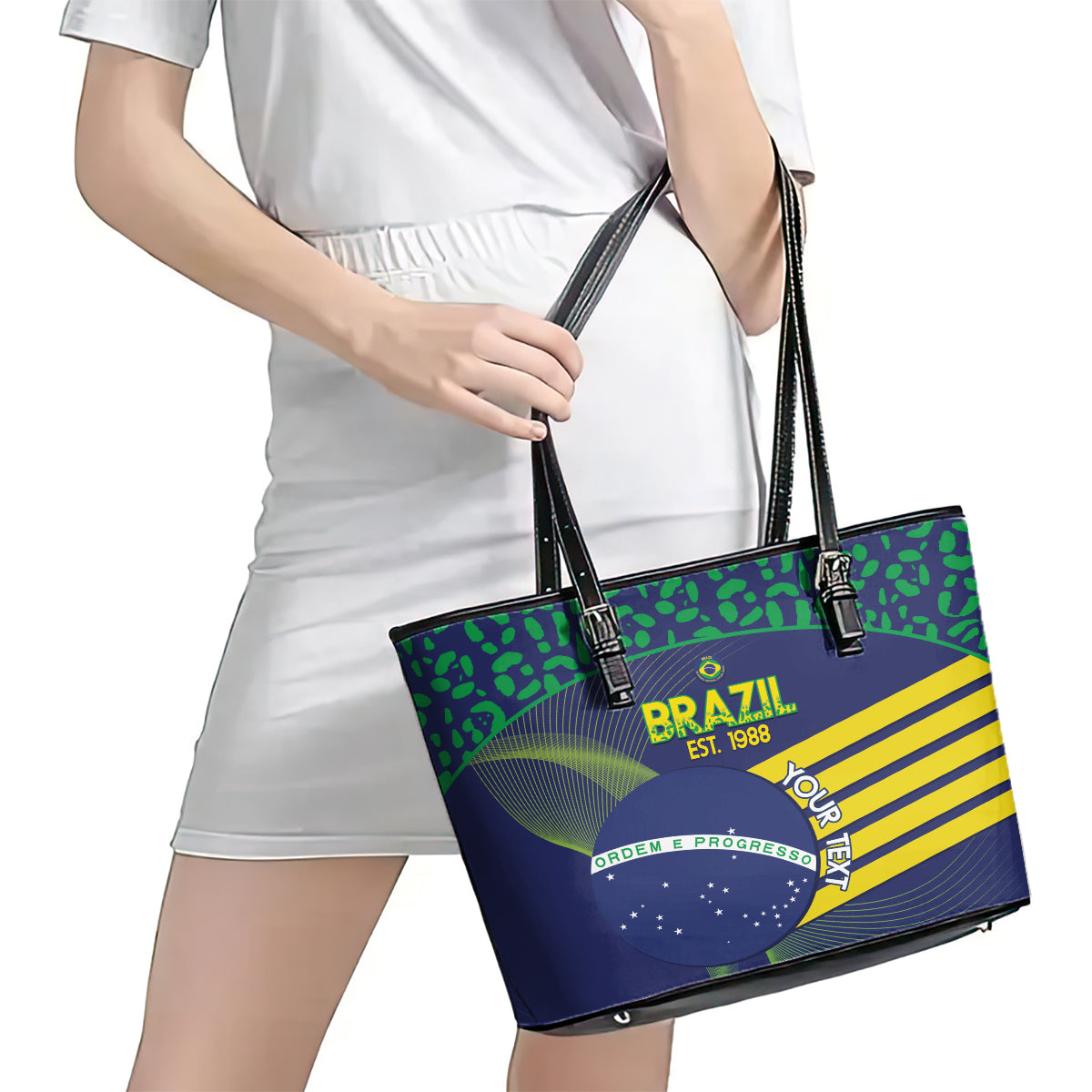 Custom Brazil Football Leather Tote Bag Summer 2024 Go Champions Selecao LT14