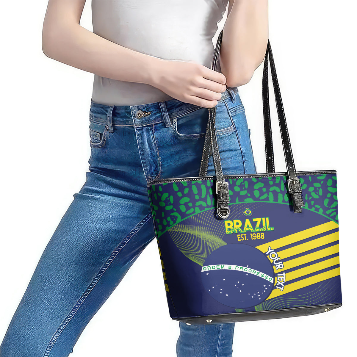 Custom Brazil Football Leather Tote Bag Summer 2024 Go Champions Selecao LT14