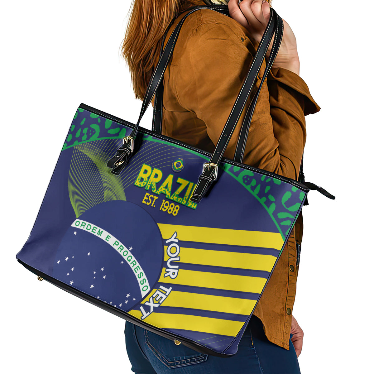 Custom Brazil Football Leather Tote Bag Summer 2024 Go Champions Selecao LT14