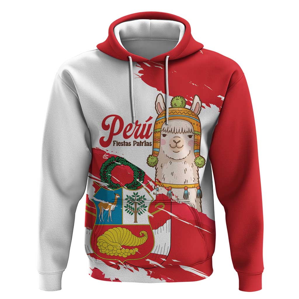 Fiestas Patrias de Peru Hoodie Coat Of Arms With Cute Alpaca Face LT14