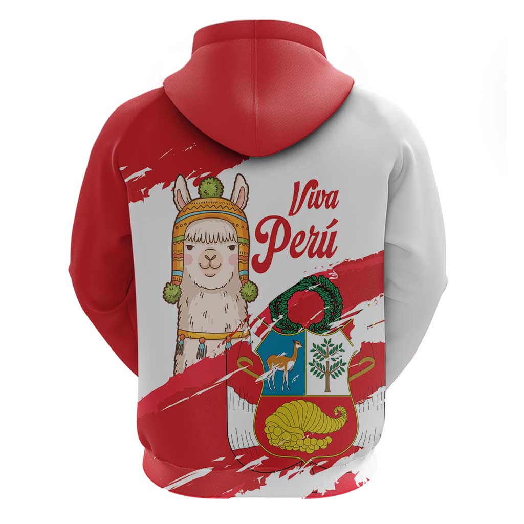 Fiestas Patrias de Peru Hoodie Coat Of Arms With Cute Alpaca Face LT14