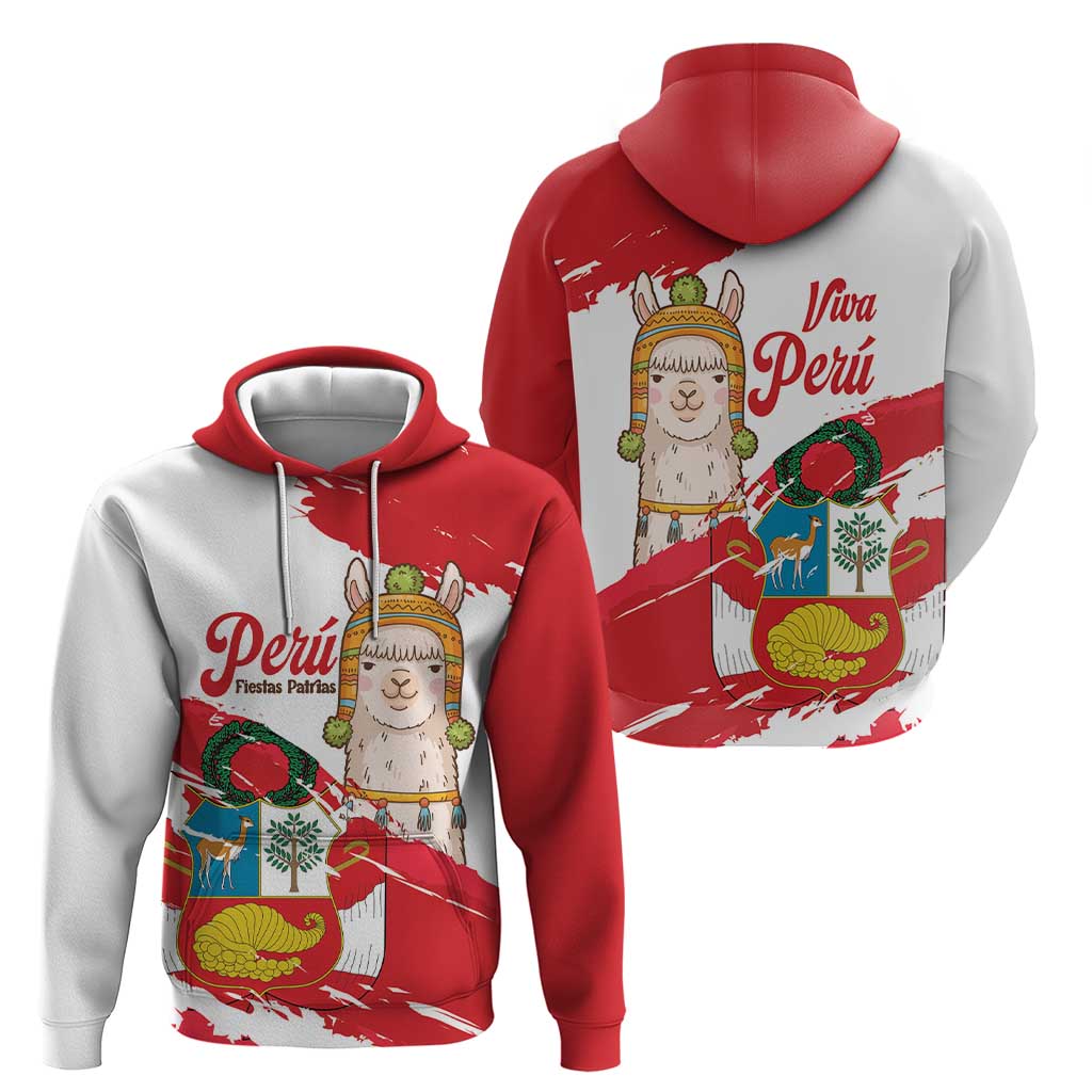Fiestas Patrias de Peru Hoodie Coat Of Arms With Cute Alpaca Face LT14