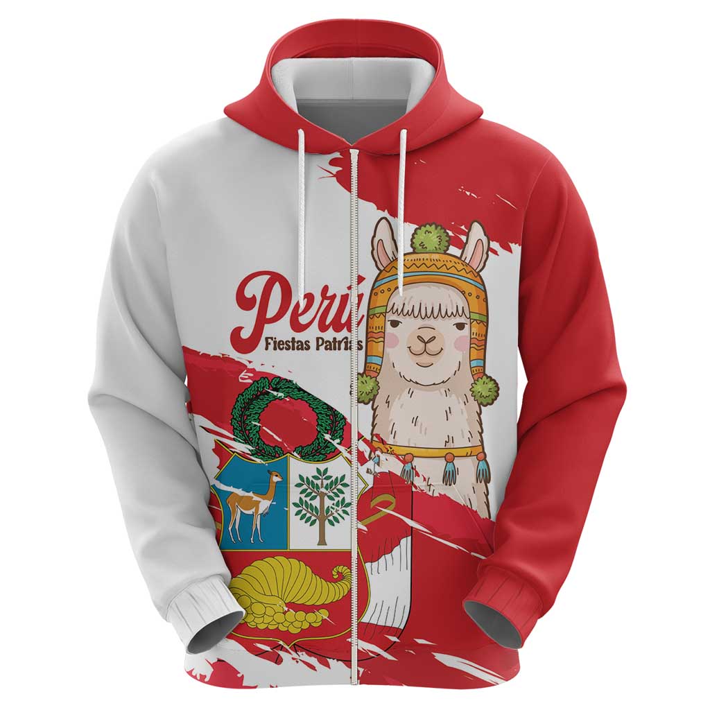 Fiestas Patrias de Peru Hoodie Coat Of Arms With Cute Alpaca Face LT14