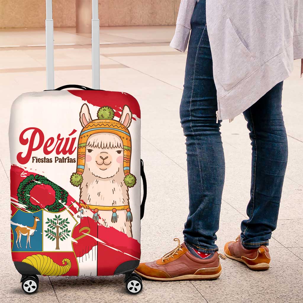 Fiestas Patrias de Peru Luggage Cover Coat Of Arms With Cute Alpaca Face LT14