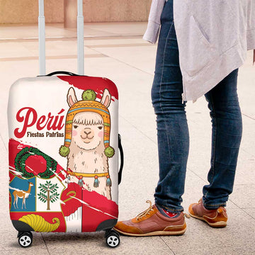 Fiestas Patrias de Peru Luggage Cover Coat Of Arms With Cute Alpaca Face LT14