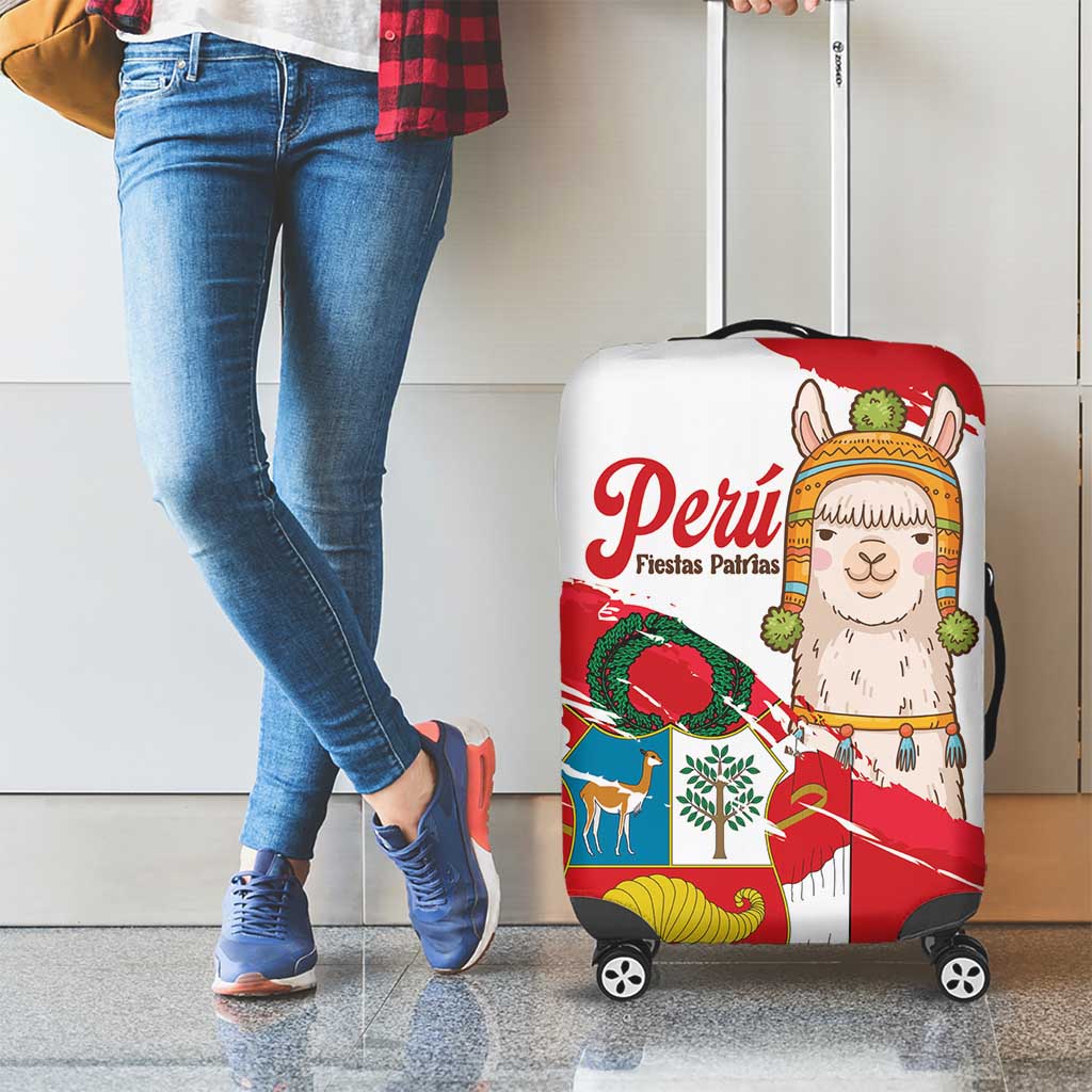 Fiestas Patrias de Peru Luggage Cover Coat Of Arms With Cute Alpaca Face LT14