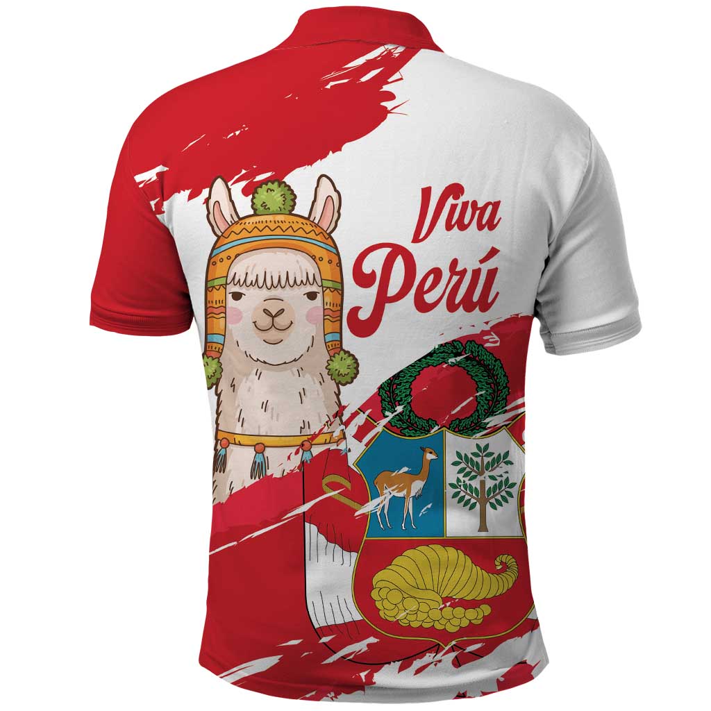 Fiestas Patrias de Peru Polo Shirt Coat Of Arms With Cute Alpaca Face LT14