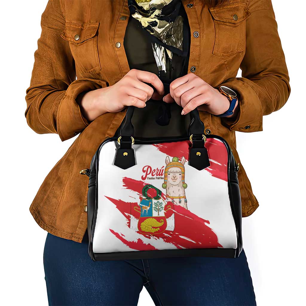 Fiestas Patrias de Peru Shoulder Handbag Coat Of Arms With Cute Alpaca Face LT14