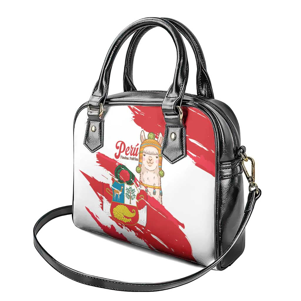 Fiestas Patrias de Peru Shoulder Handbag Coat Of Arms With Cute Alpaca Face LT14