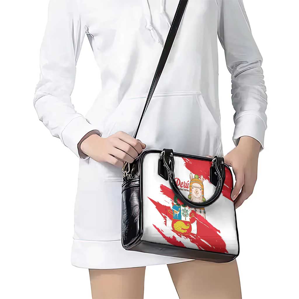 Fiestas Patrias de Peru Shoulder Handbag Coat Of Arms With Cute Alpaca Face LT14