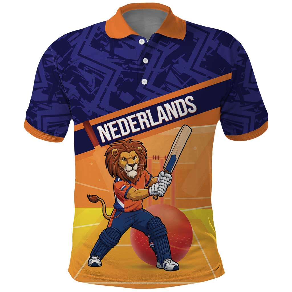 Custom Netherlands Cricket Polo Shirt Go Flying Dutchmen Lion Mascot LT14