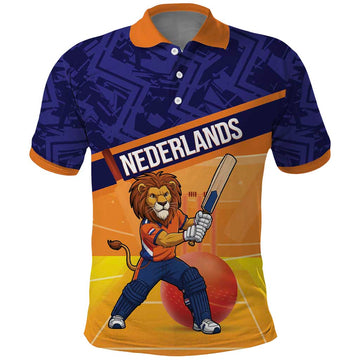 Custom Netherlands Cricket Polo Shirt Go Flying Dutchmen Lion Mascot LT14