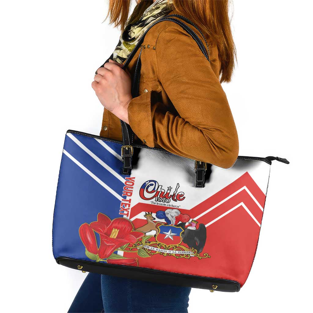 Personalized Chile Independence Day Leather Tote Bag Chilean Coat Of Arms Copihue Flag Style LT14