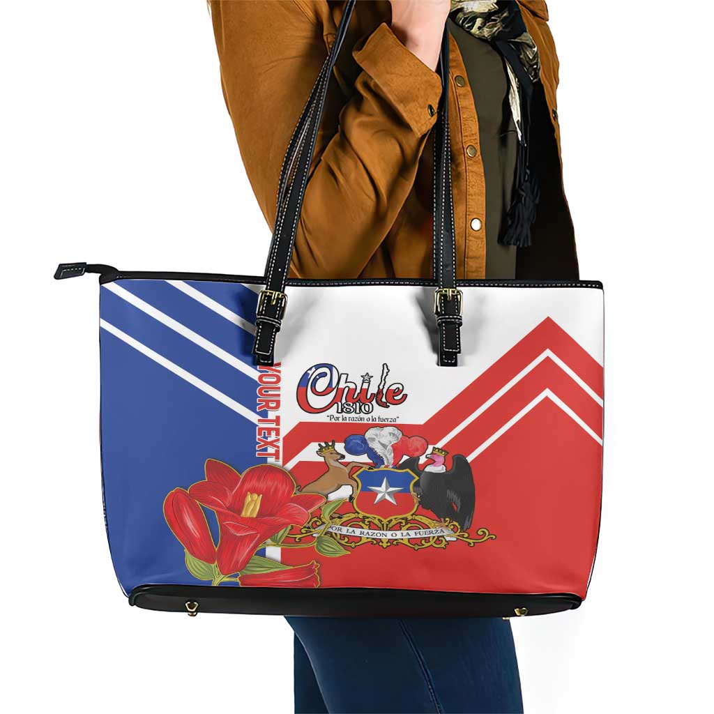 Personalized Chile Independence Day Leather Tote Bag Chilean Coat Of Arms Copihue Flag Style LT14