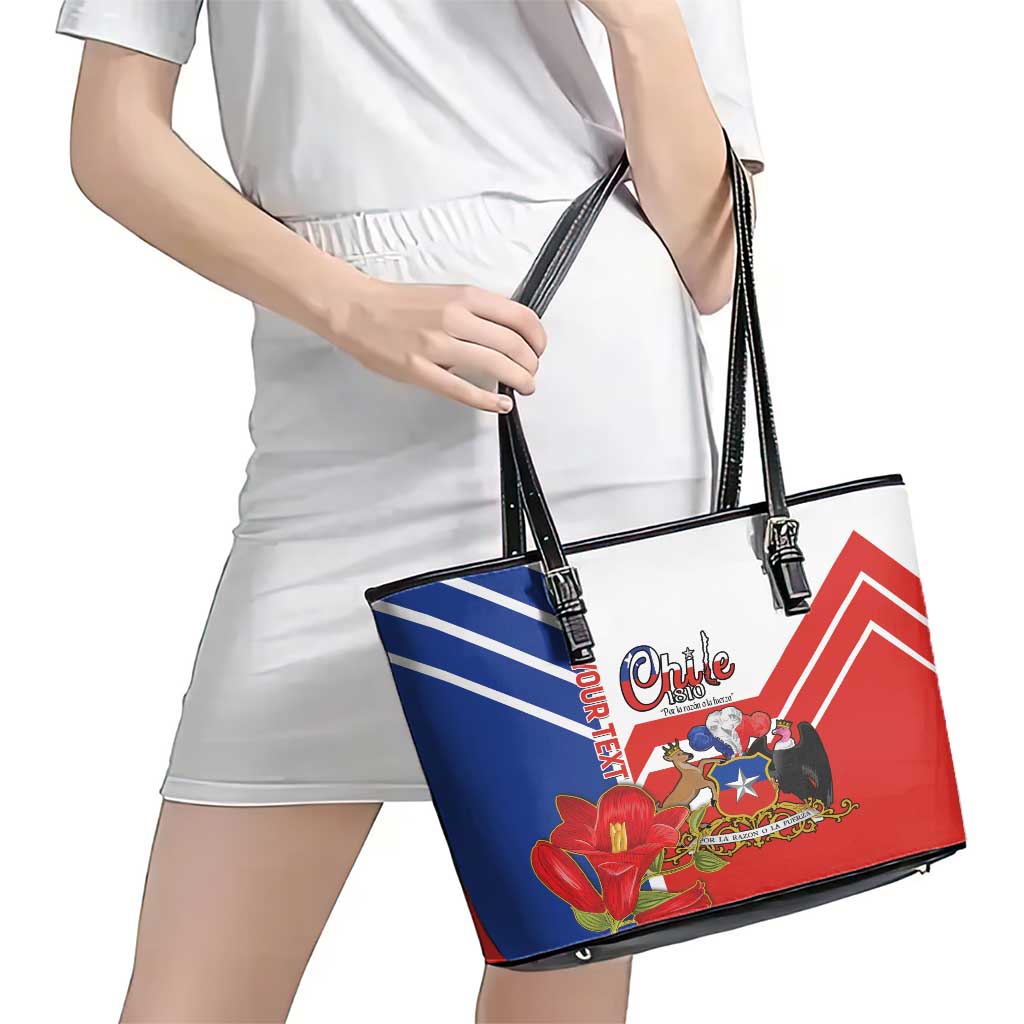 Personalized Chile Independence Day Leather Tote Bag Chilean Coat Of Arms Copihue Flag Style LT14