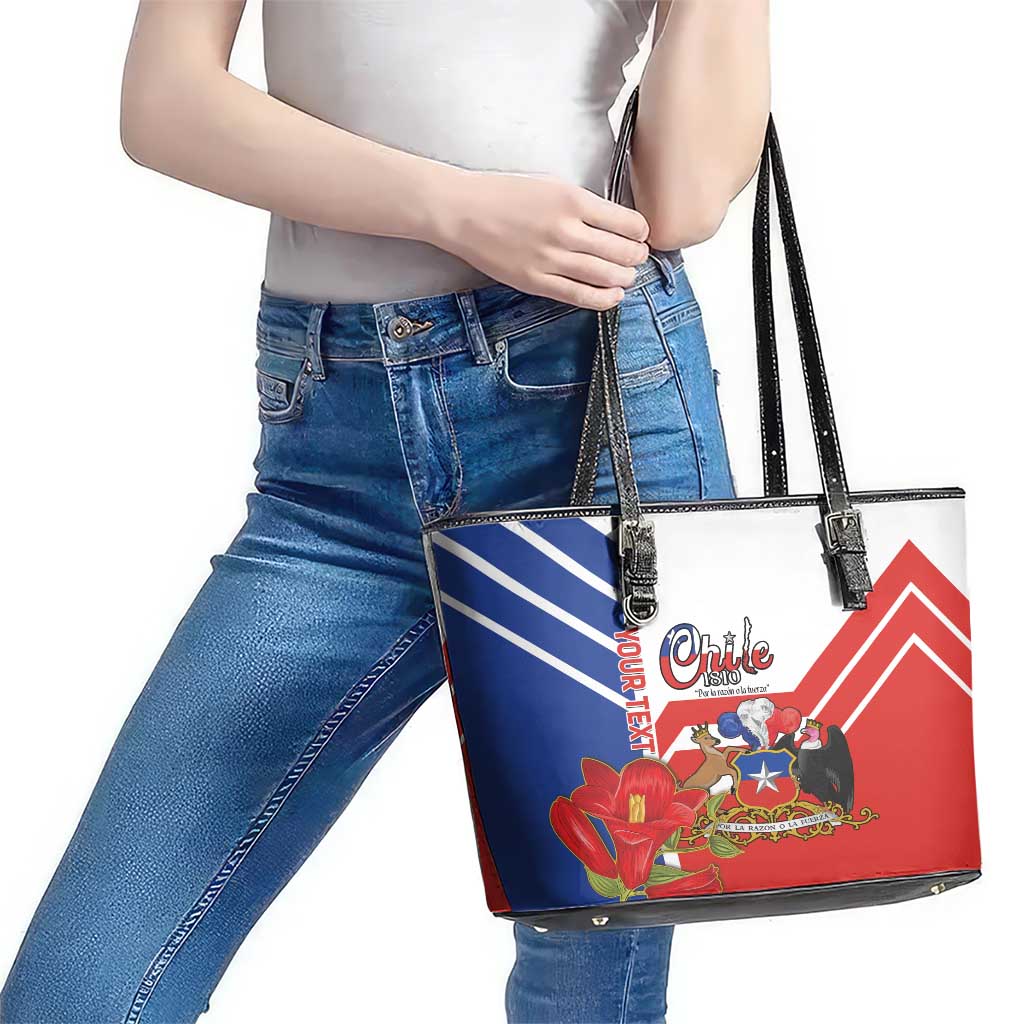 Personalized Chile Independence Day Leather Tote Bag Chilean Coat Of Arms Copihue Flag Style LT14