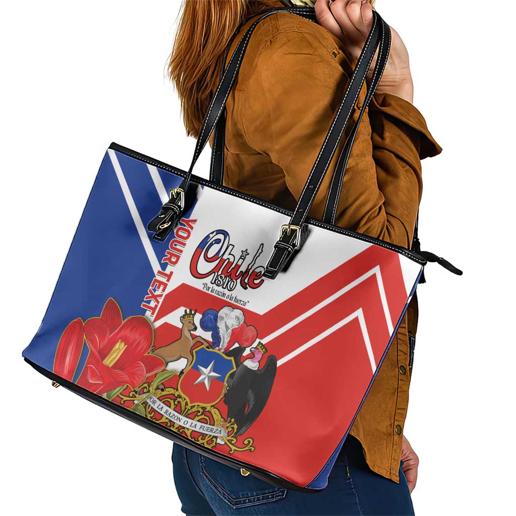 Personalized Chile Independence Day Leather Tote Bag Chilean Coat Of Arms Copihue Flag Style LT14