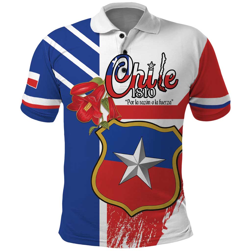 Personalized Chile Independence Day Polo Shirt Chilean Coat Of Arms Copihue Flag Style LT14