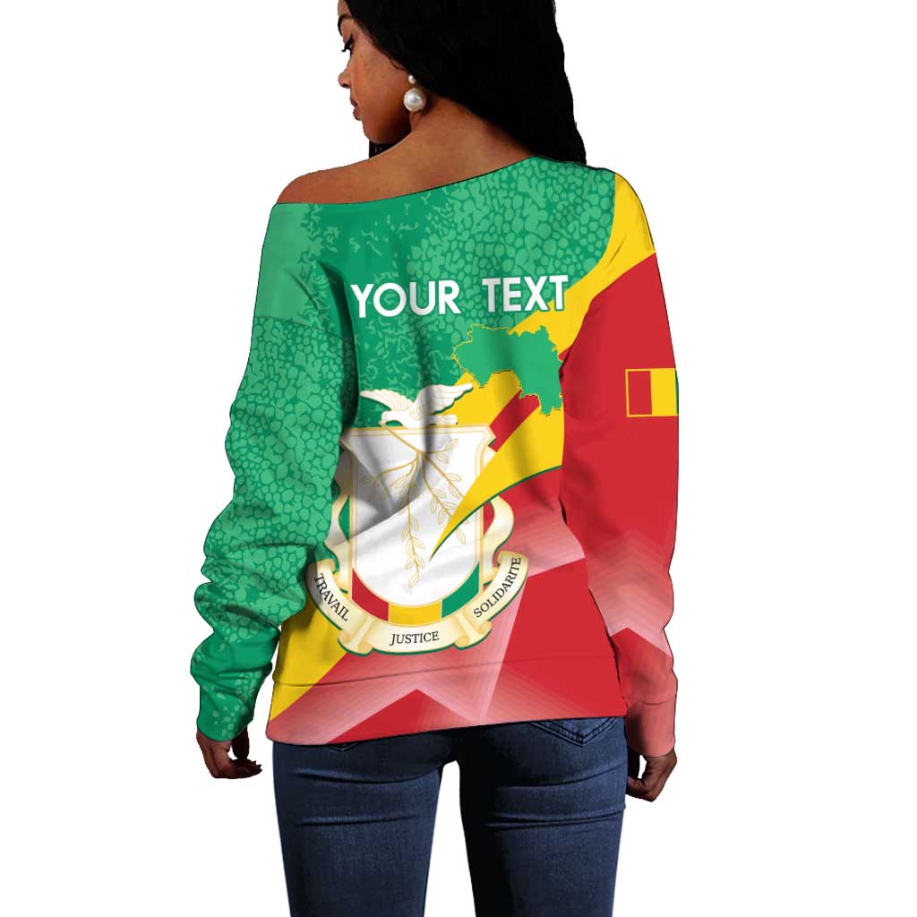 Personalised Guinea Independence Day Off Shoulder Sweater Happy 2 October Guinee Coat Of Arms LT14