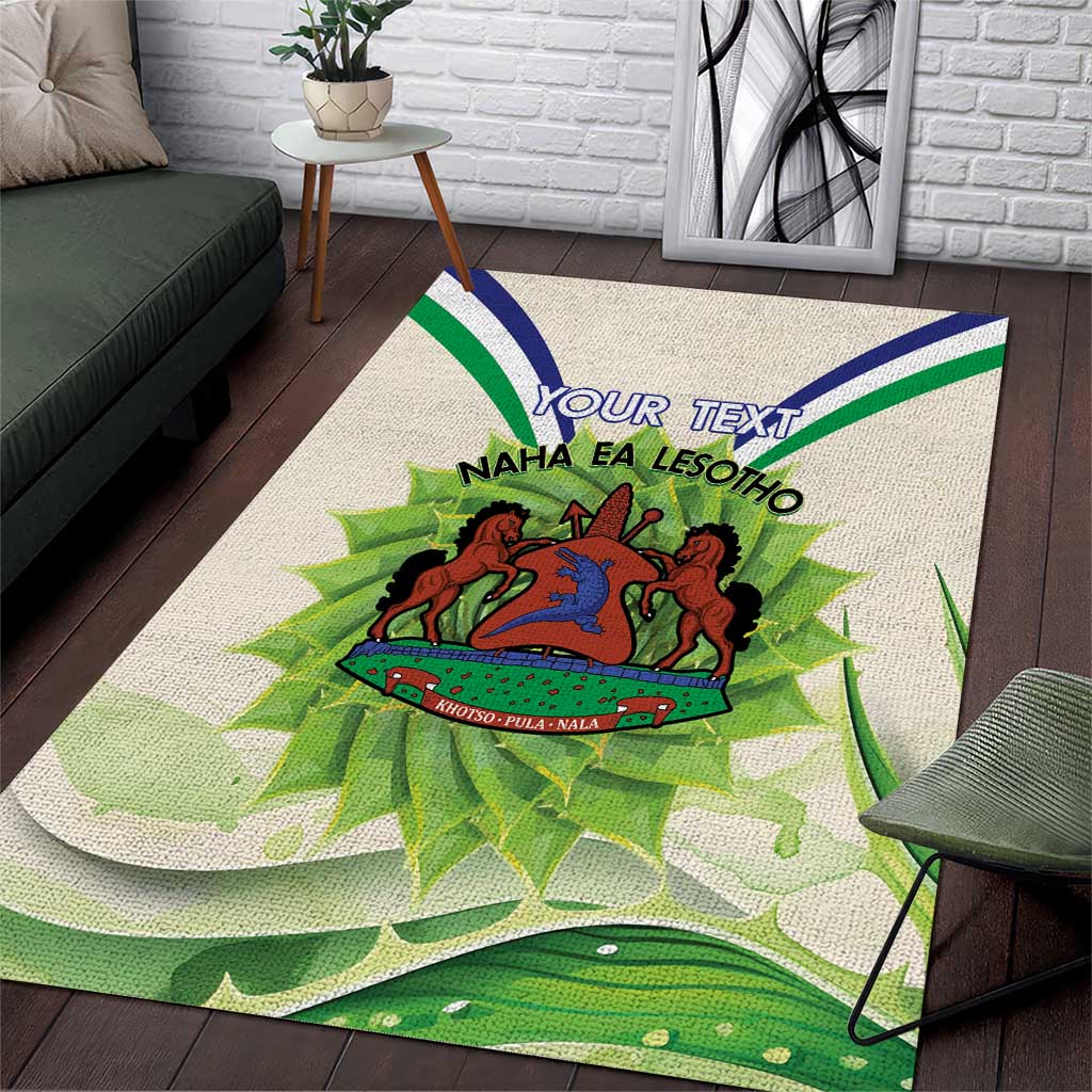 Personalised Lesotho Independence Day Area Rug Aloe Polyphylla Mix Coat Of Arms LT14