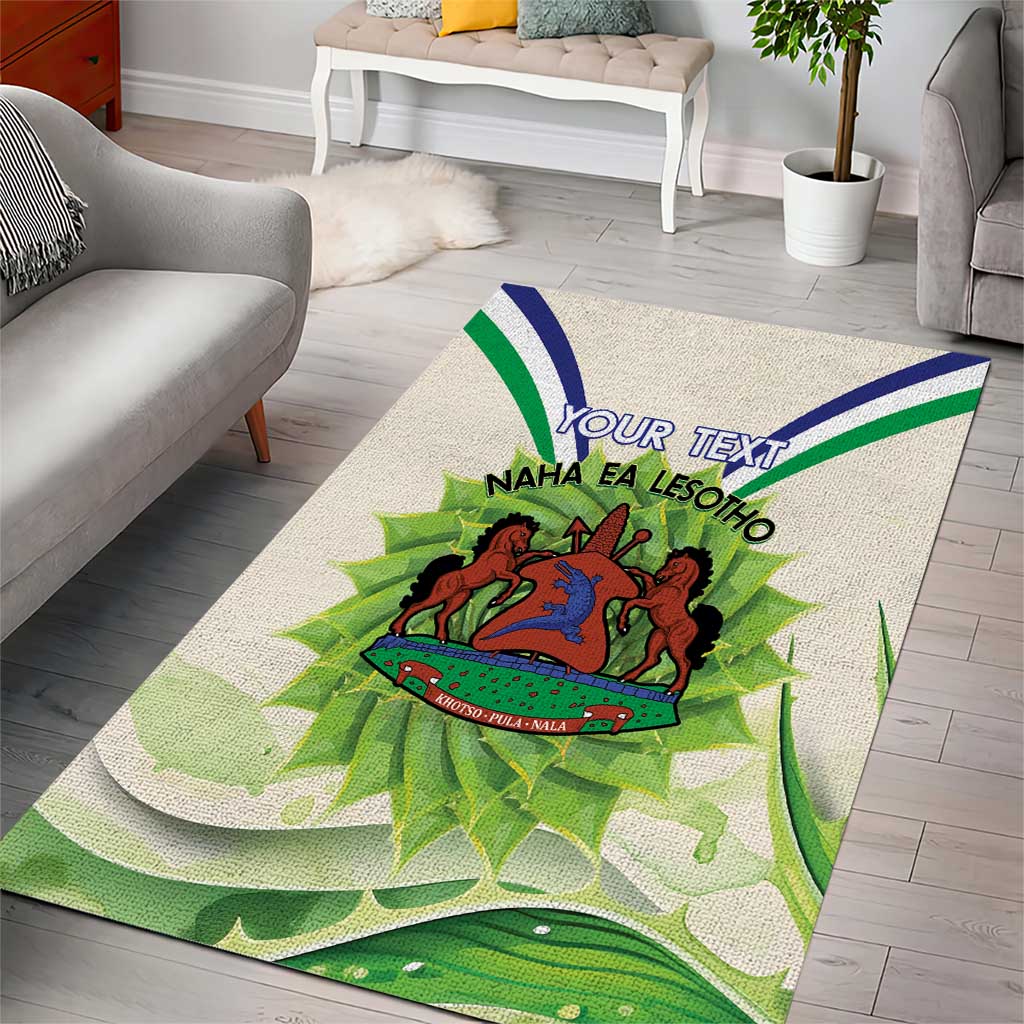 Personalised Lesotho Independence Day Area Rug Aloe Polyphylla Mix Coat Of Arms LT14
