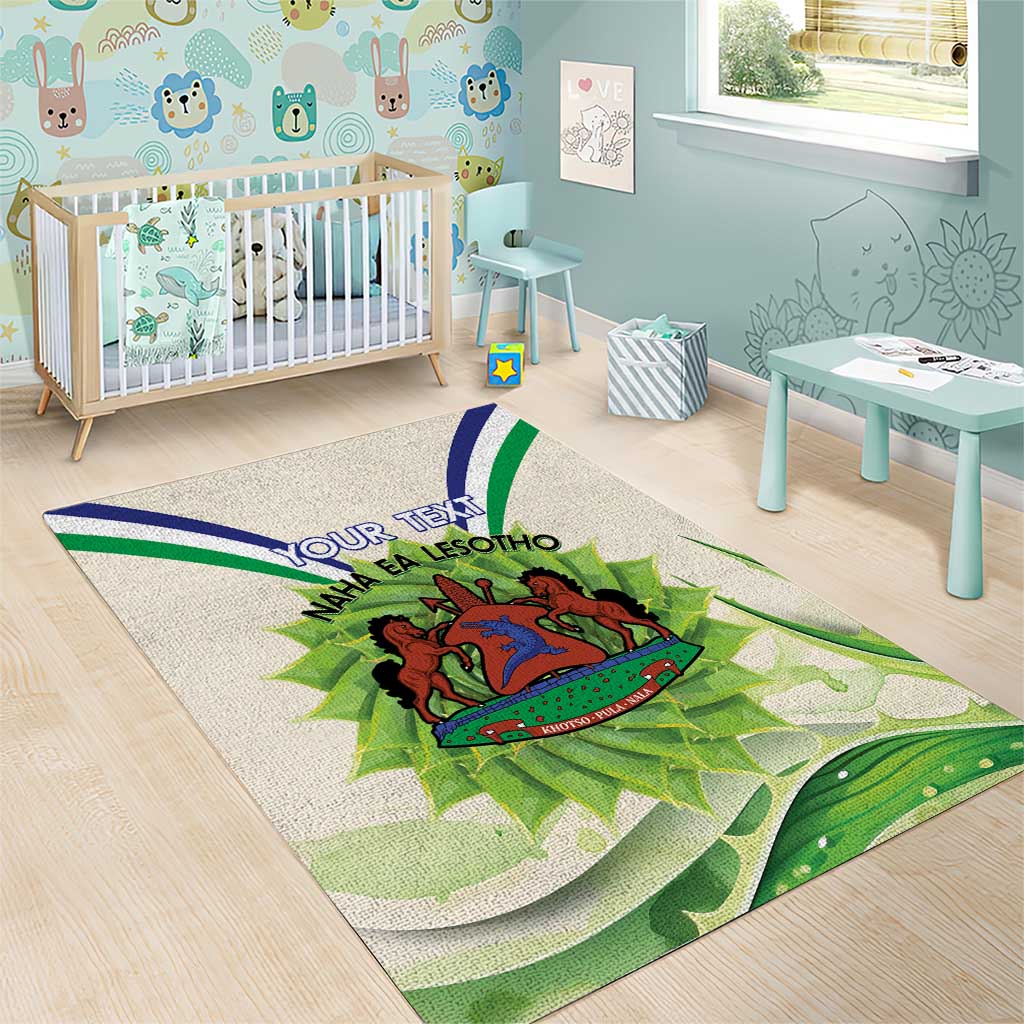 Personalised Lesotho Independence Day Area Rug Aloe Polyphylla Mix Coat Of Arms LT14