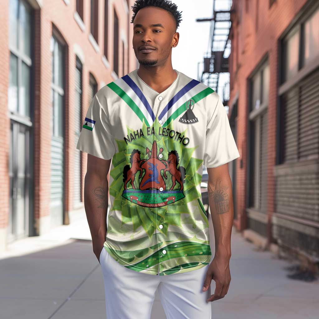 Personalised Lesotho Independence Day Baseball Jersey Aloe Polyphylla Mix Coat Of Arms LT14