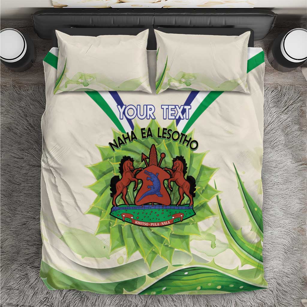 Personalised Lesotho Independence Day Bedding Set Aloe Polyphylla Mix Coat Of Arms LT14