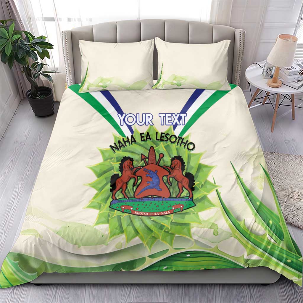 Personalised Lesotho Independence Day Bedding Set Aloe Polyphylla Mix Coat Of Arms LT14