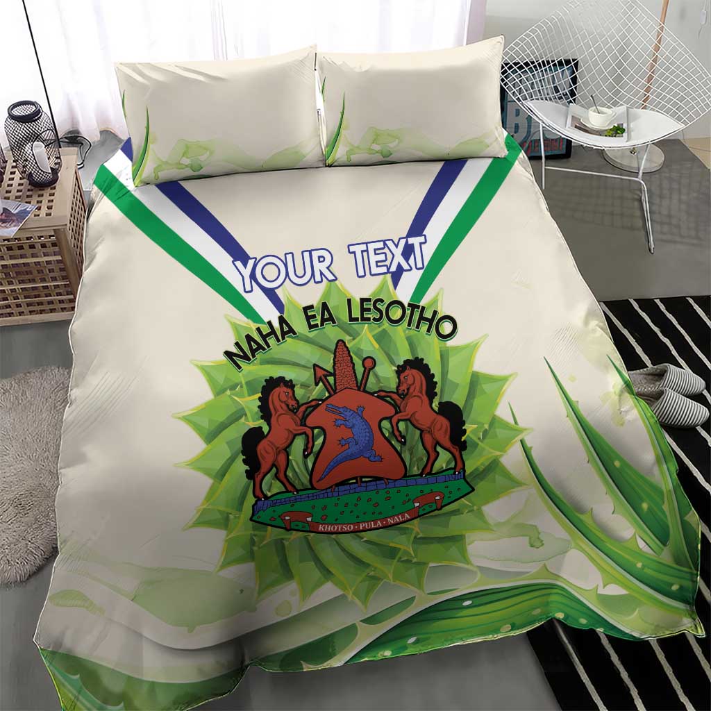 Personalised Lesotho Independence Day Bedding Set Aloe Polyphylla Mix Coat Of Arms LT14